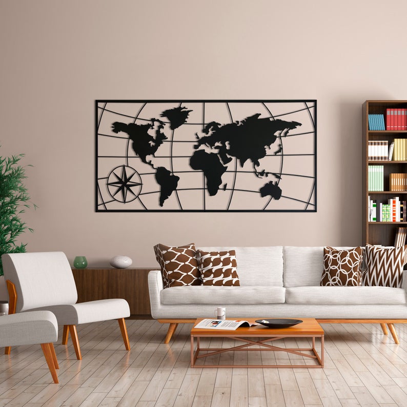 World Map Metal Wall Decor – Decovieno